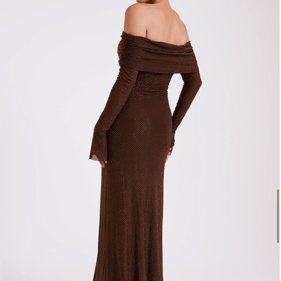 Marcel Off Shoulder Diamante Maxi Dress - Chocolate (Meshki) - Picture 5 of 8